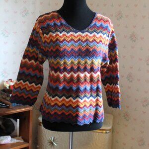 CLC Cricket Lane Collection Ramie/Cotton Ripple Crochet 3/4 Sleeve Sweater Small